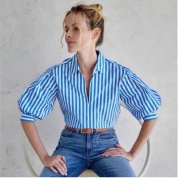 AYR Tops - AYR The Capeside Blue and white Striped Top Sz M
